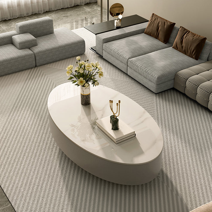 Glam Oval Slate Top Coffee Table 13.77" Tall Cocktail Table with Storage