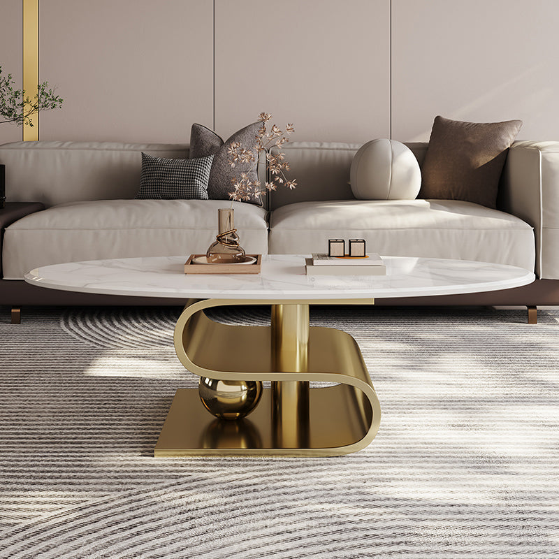 Stainless Steel Abstract Base Cocktail Table Glam Slate Top Coffee Table
