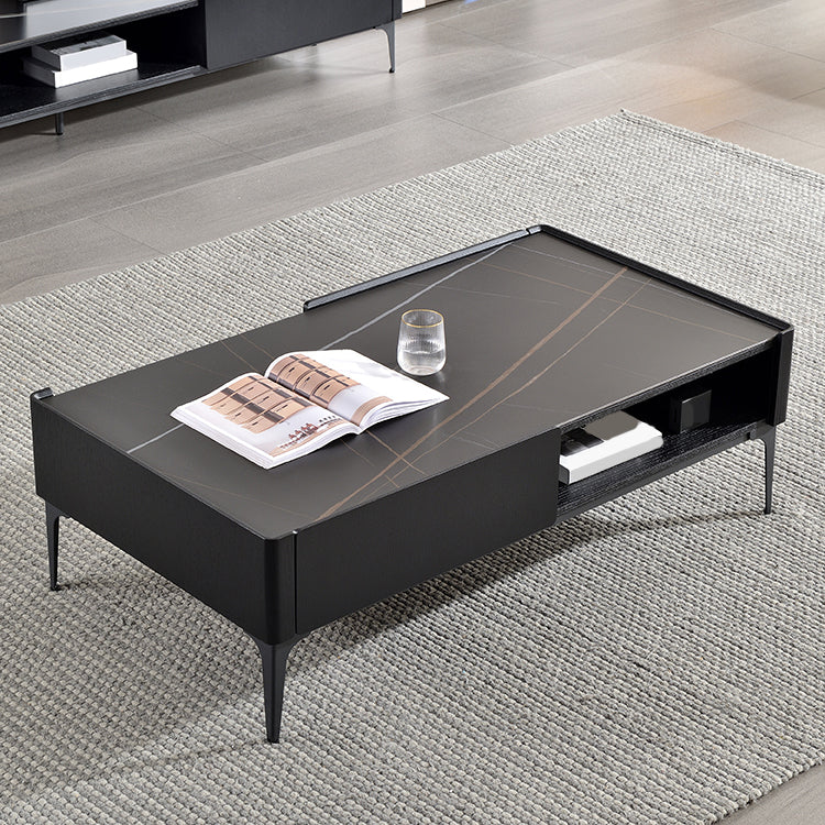 Rectangular Slate Top Coffee Table 4 Legs Cocktail Table with Storage