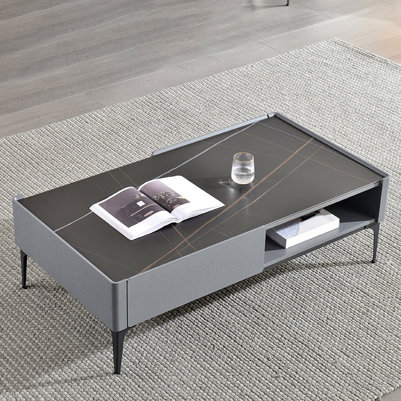Rectangular Slate Top Coffee Table 4 Legs Cocktail Table with Storage