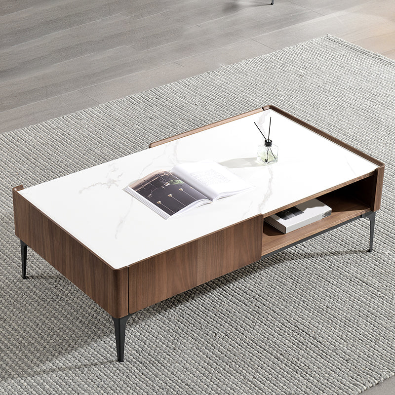 Rectangular Slate Top Coffee Table 4 Legs Cocktail Table with Storage