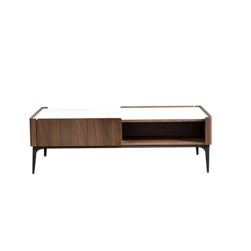 Rectangular Slate Top Coffee Table 4 Legs Cocktail Table with Storage