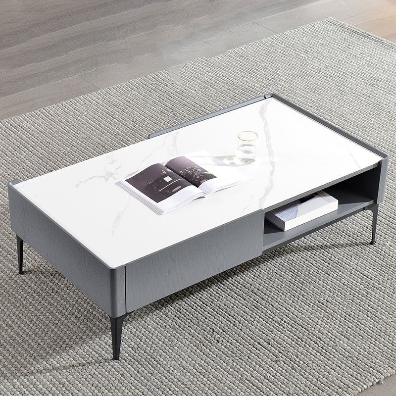 Rectangular Slate Top Coffee Table 4 Legs Cocktail Table with Storage