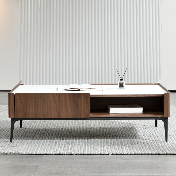 Rectangular Slate Top Coffee Table 4 Legs Cocktail Table with Storage