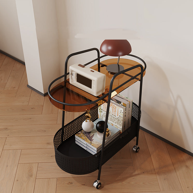 25.6" Wide Metal & Glass Side Table Elliptical Sofa Side Accent Table with Casters