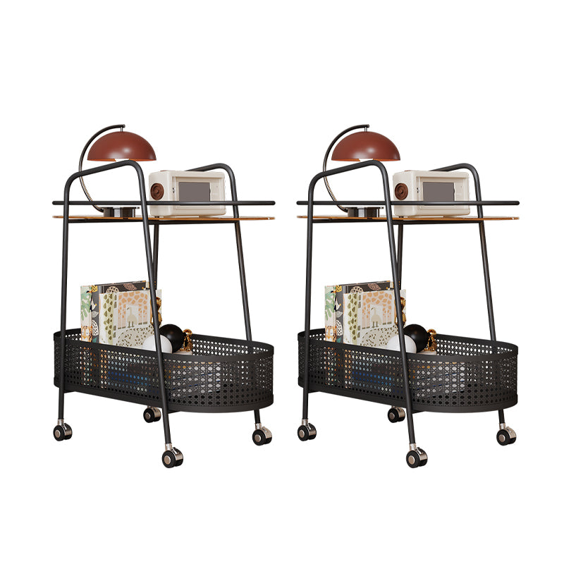 25.6" Wide Metal & Glass Side Table Elliptical Sofa Side Accent Table with Casters