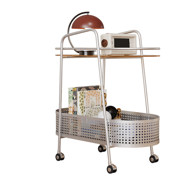 25.6" Wide Metal & Glass Side Table Elliptical Sofa Side Accent Table with Casters