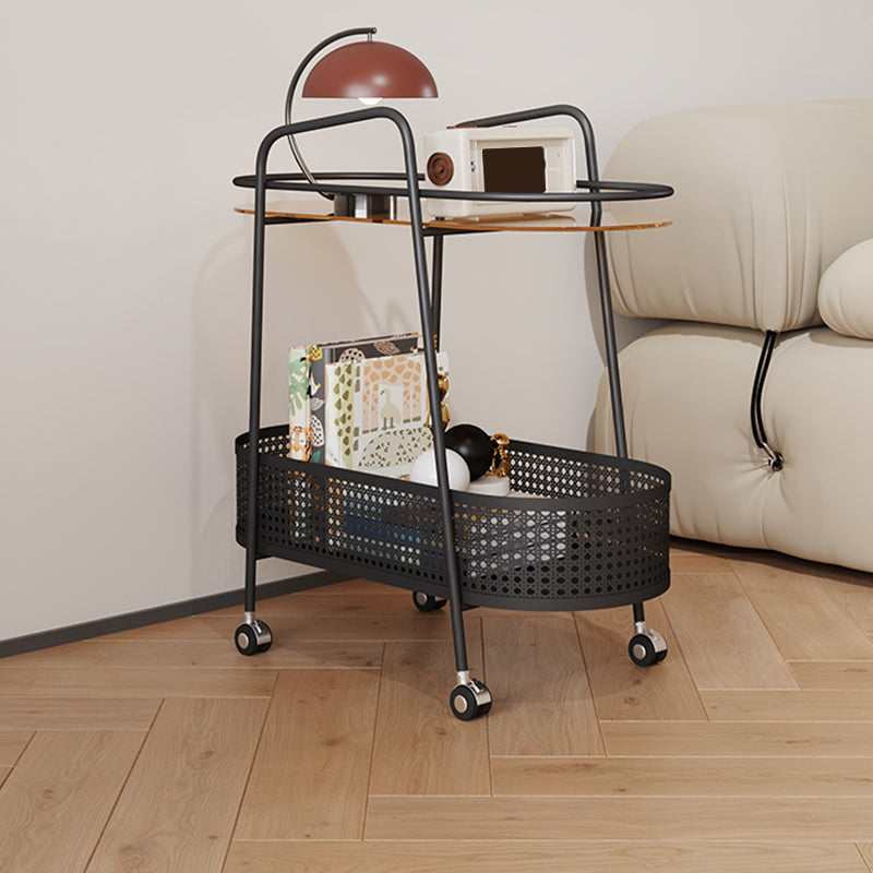 25.6" Wide Metal & Glass Side Table Elliptical Sofa Side Accent Table with Casters