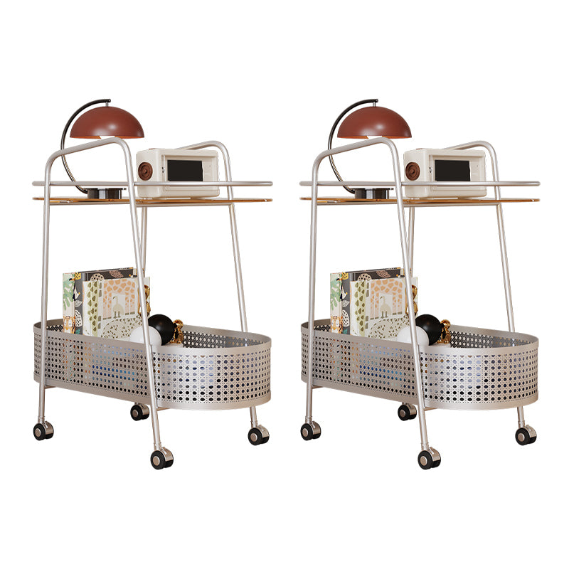 25.6" Wide Metal & Glass Side Table Elliptical Sofa Side Accent Table with Casters