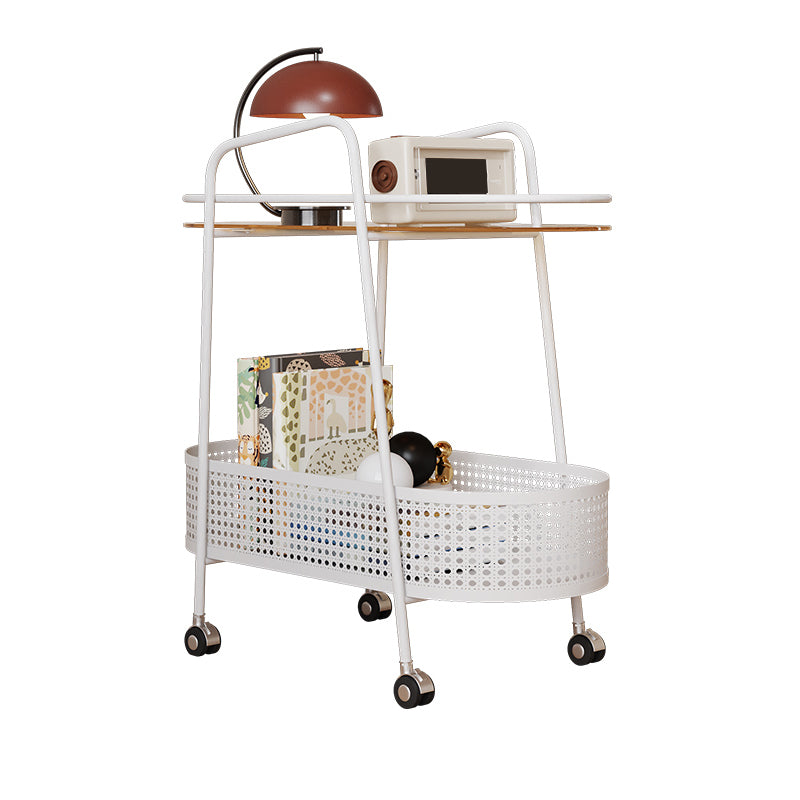 25.6" Wide Metal & Glass Side Table Elliptical Sofa Side Accent Table with Casters