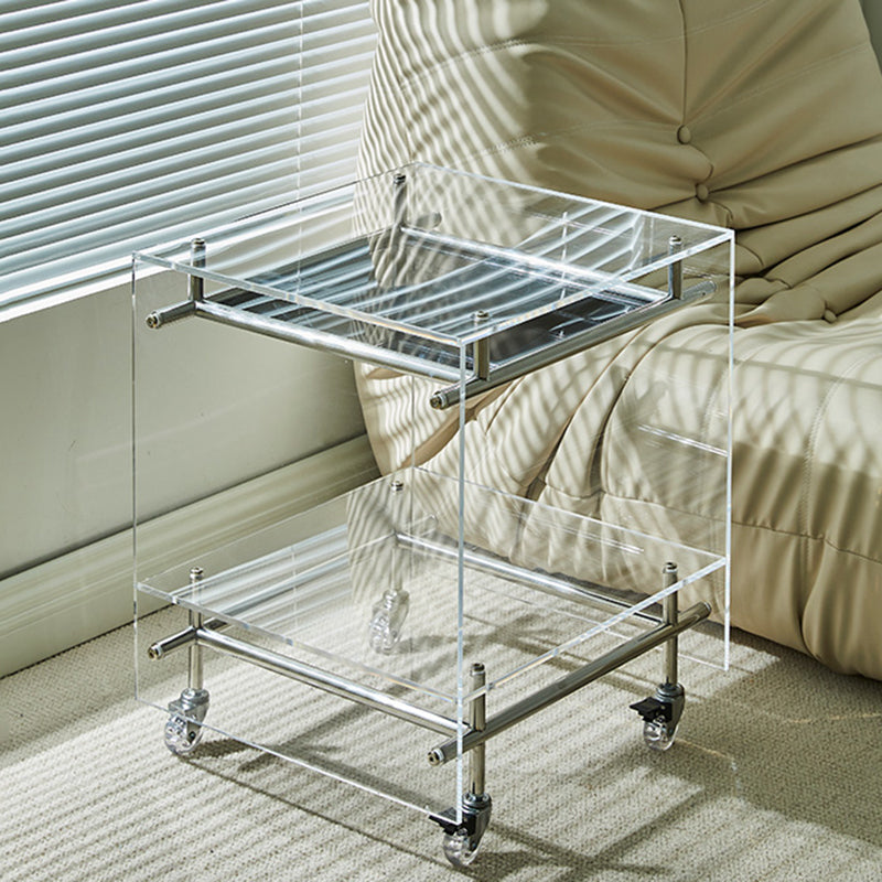 Acrylic End Table with Casters 21.7" Tall Rectangular Side Table with Storage Shelf