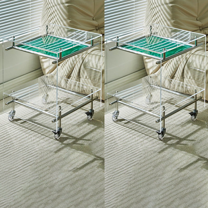 Acrylic End Table with Casters 21.7" Tall Rectangular Side Table with Storage Shelf