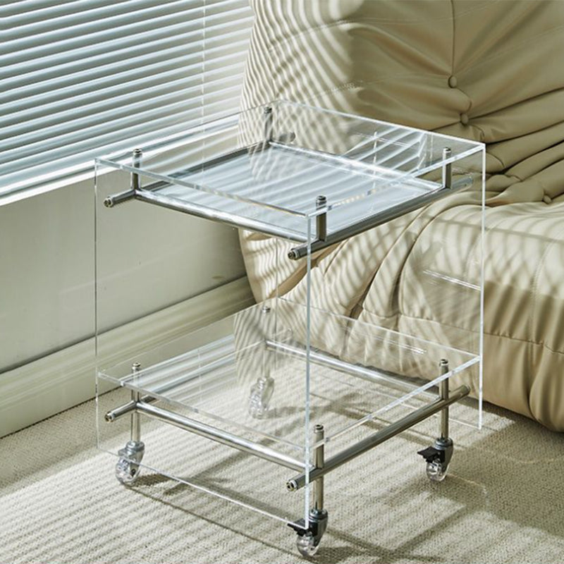 Acrylic End Table with Casters 21.7" Tall Rectangular Side Table with Storage Shelf