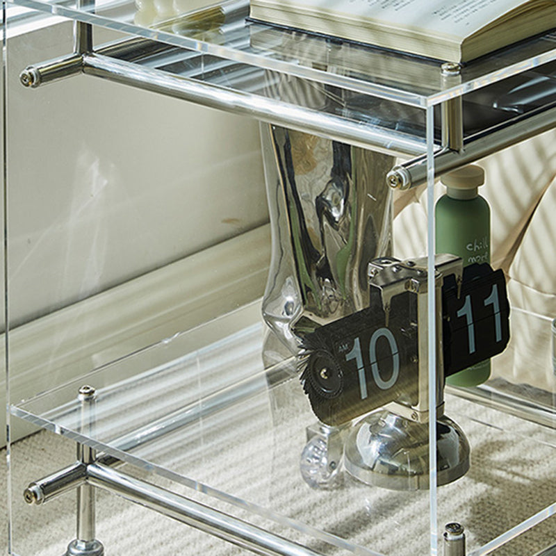 Acrylic End Table with Casters 21.7" Tall Rectangular Side Table with Storage Shelf