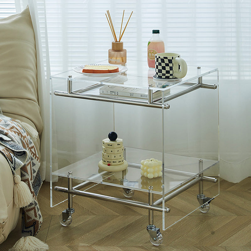 Acrylic End Table with Casters 21.7" Tall Rectangular Side Table with Storage Shelf
