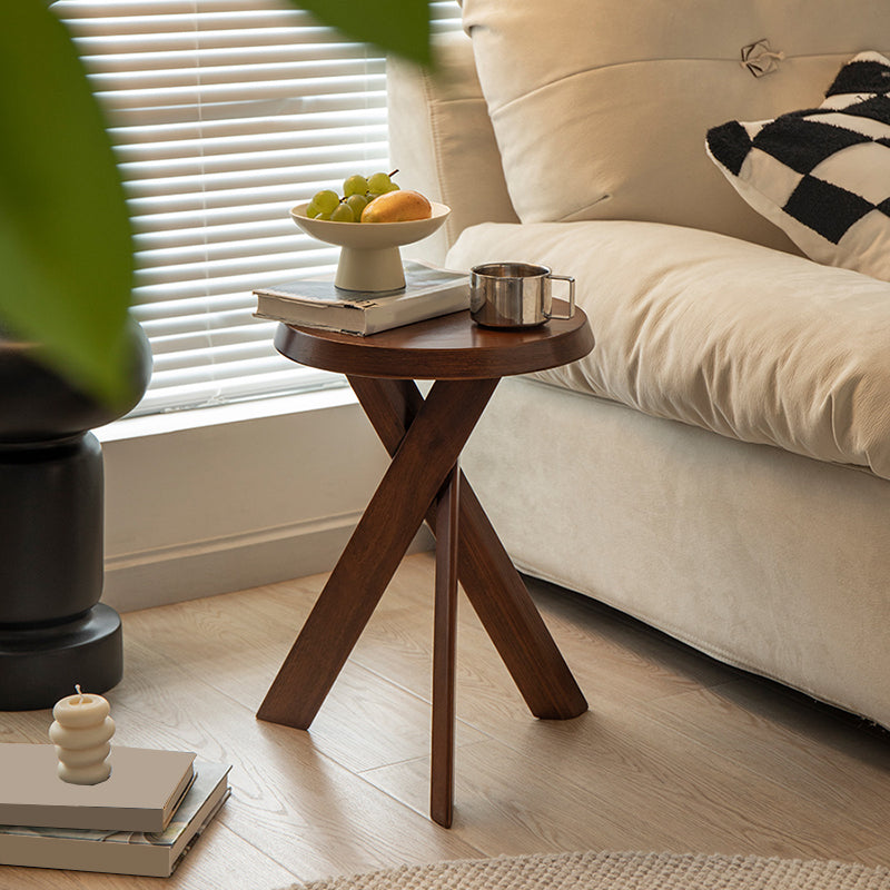 Solid Wood 3 Legs Side Table Modern Dia 12" 2-Piece End Tables Set