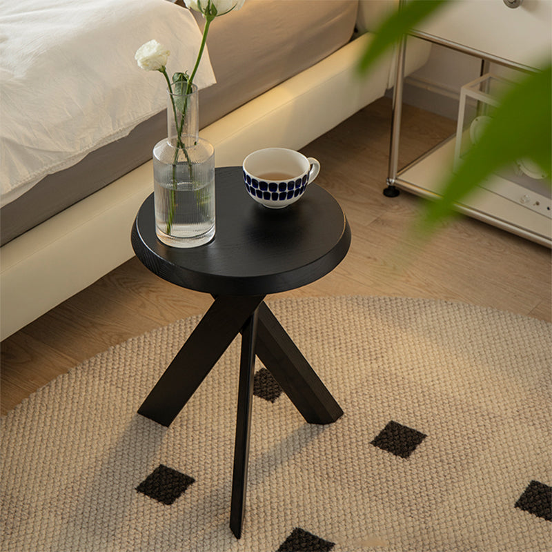 Solid Wood 3 Legs Side Table Modern Dia 12" 2-Piece End Tables Set