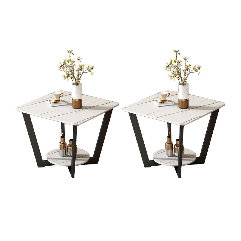 Modernistic Square Storage End Table 19.7" Tall  Cross Legs Side Table