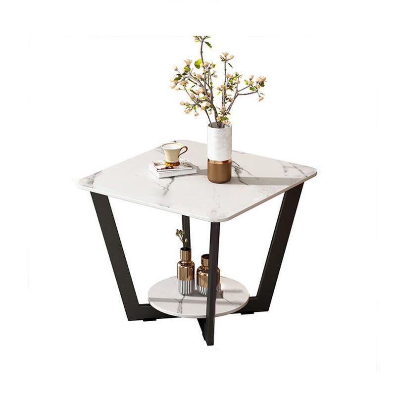Modernistic Square Storage End Table 19.7" Tall  Cross Legs Side Table