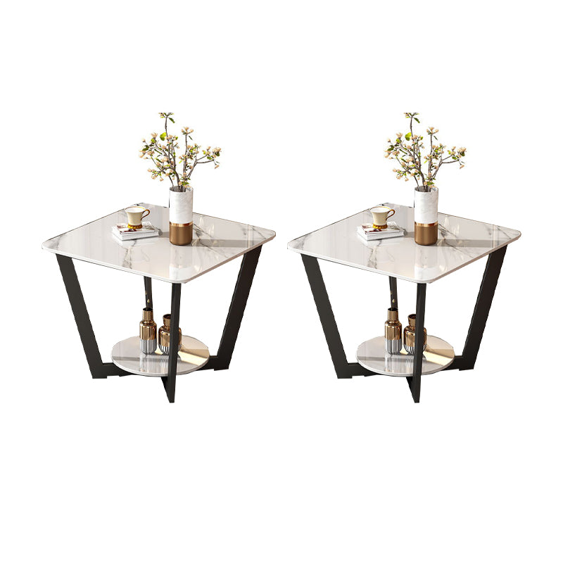 Modernistic Square Storage End Table 19.7" Tall  Cross Legs Side Table