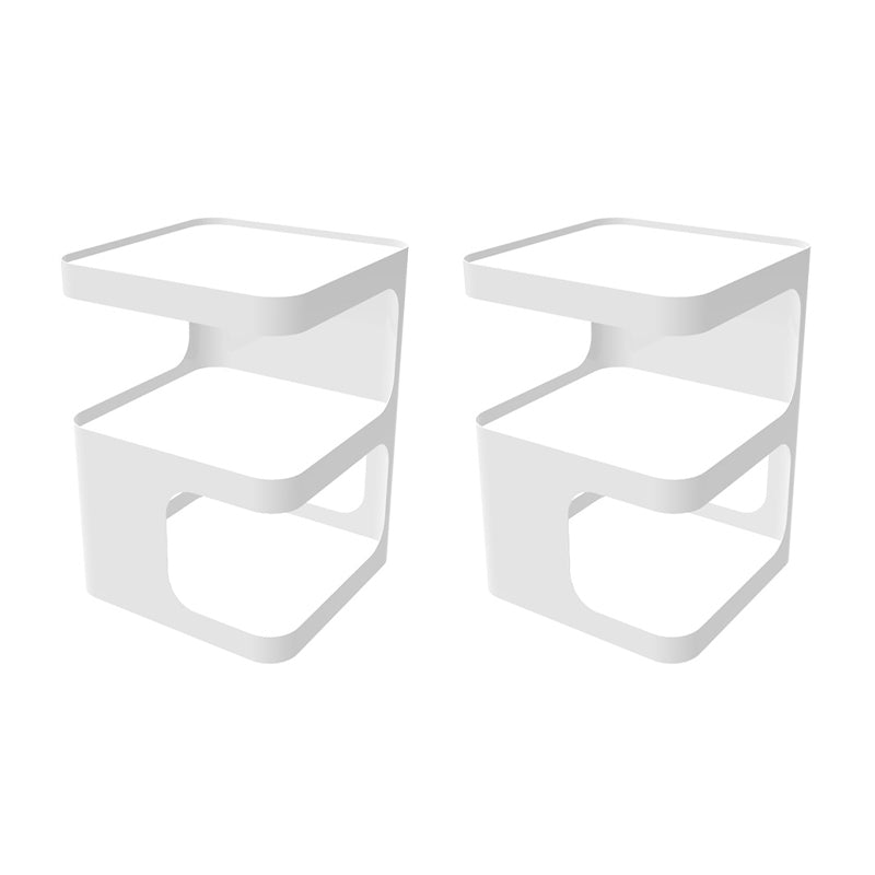 Square Iron End Table Set 21.26" Tall Metal Side Table with Storage Shelves