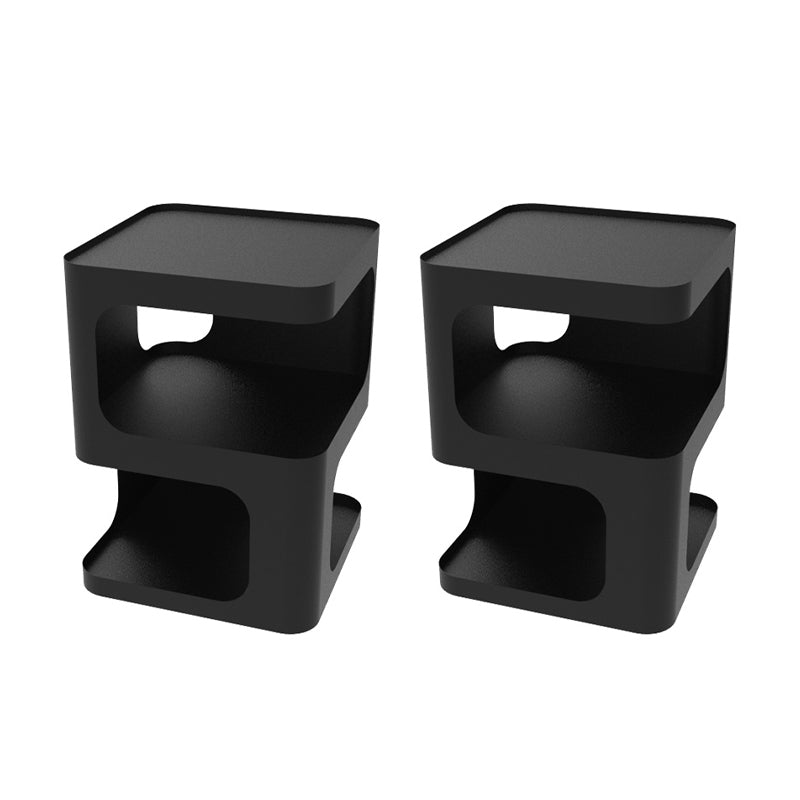 Square Iron End Table Set 21.26" Tall Metal Side Table with Storage Shelves