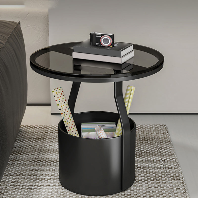 19.7" Storage Round Side Table Metal Drum Sofa Side Accent Table