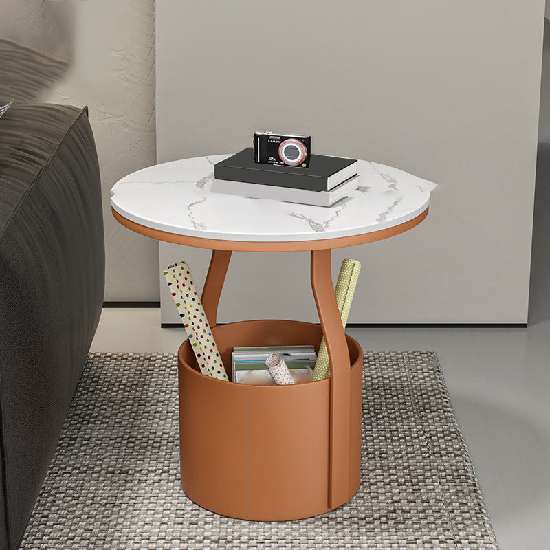 19.7" Storage Round Side Table Metal Drum Sofa Side Accent Table