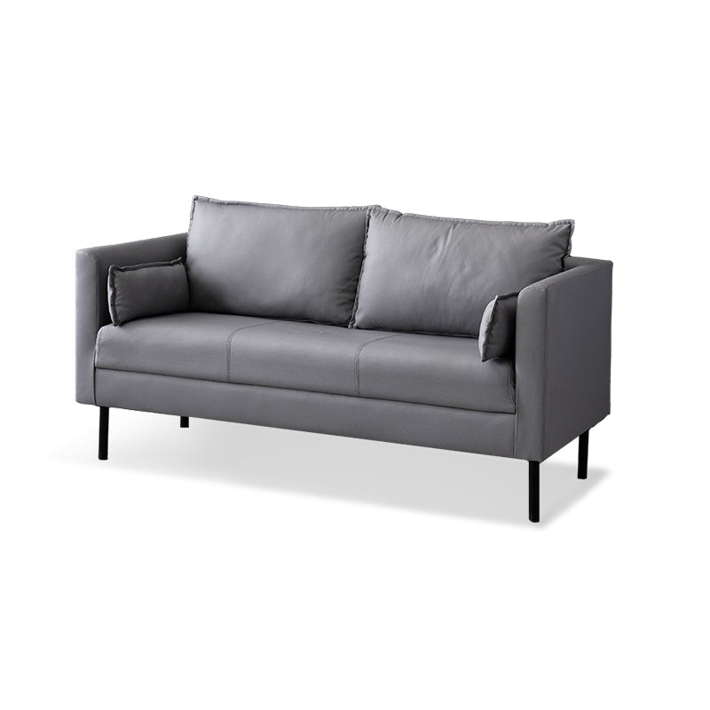 Scandinavian Faux Leather Sofa 29.52" High Tuxedo Arm Sofa with 2 Pillows