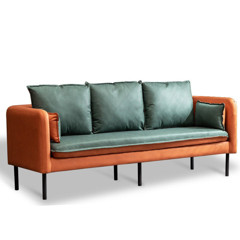 Faux Leather Sofa 27.16" High Scandinavian Tuxedo Arm Sofa with 2 Pillows