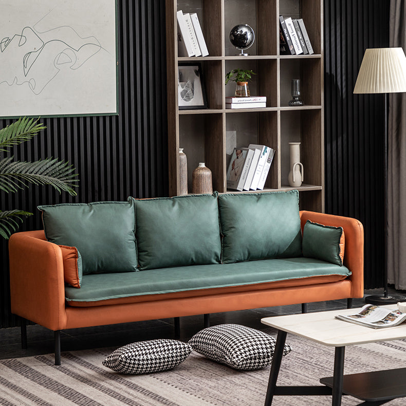 Faux Leather Sofa 27.16" High Scandinavian Tuxedo Arm Sofa with 2 Pillows