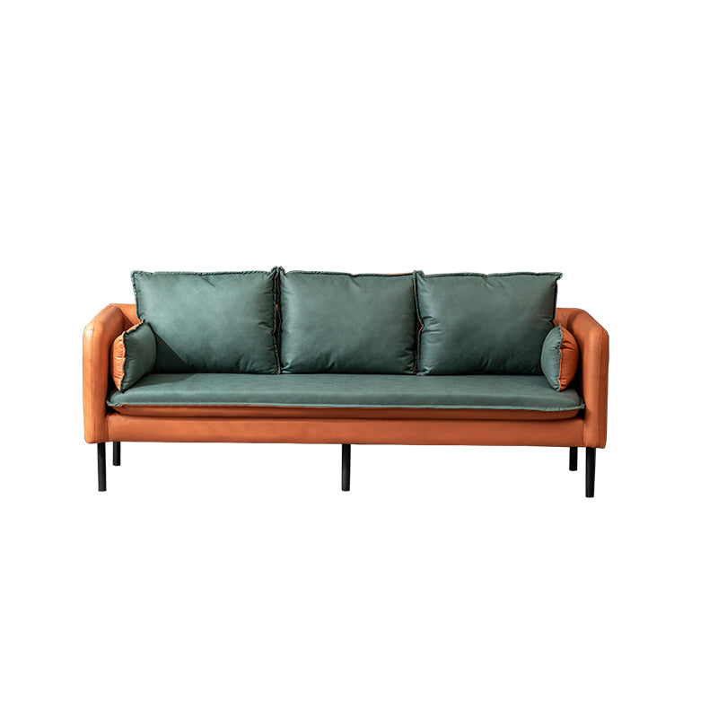 Faux Leather Sofa 27.16" High Scandinavian Tuxedo Arm Sofa with 2 Pillows