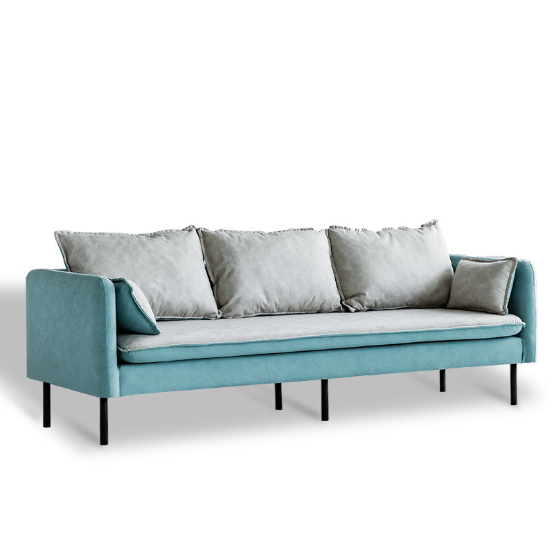 Faux Leather Sofa 27.16" High Scandinavian Tuxedo Arm Sofa with 2 Pillows