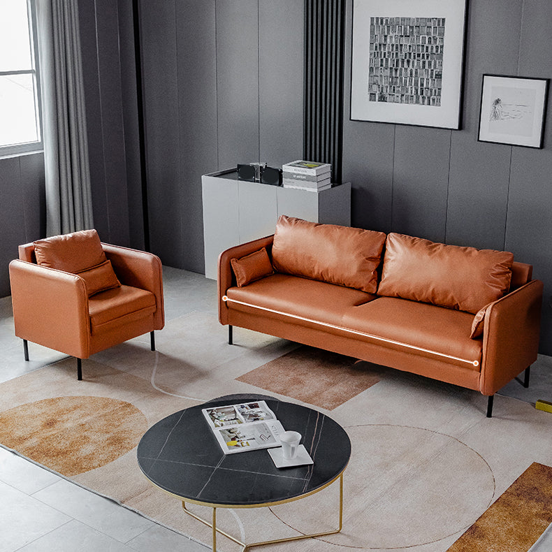 Faux Leather Sofa 29.92" High Scandinavian Square Arm Sofa for Living Room