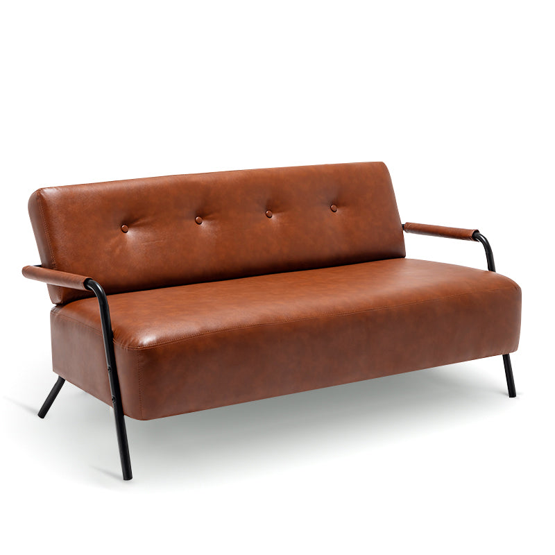 Faux Leather Sofa 27.55" High Mid Century Modern Recessed Arm Sofa