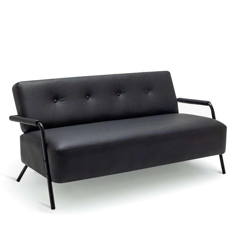 Faux Leather Sofa 27.55" High Mid Century Modern Recessed Arm Sofa