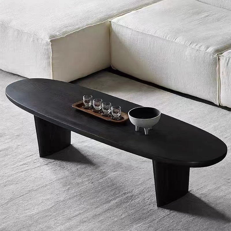 Modern 2 Legs Oval Cocktail Table Wooden Coffee Table in Black