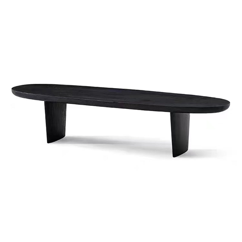 Modern 2 Legs Oval Cocktail Table Wooden Coffee Table in Black