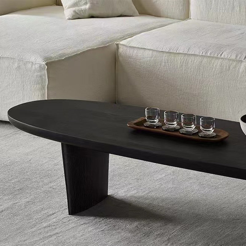 Modern 2 Legs Oval Cocktail Table Wooden Coffee Table in Black