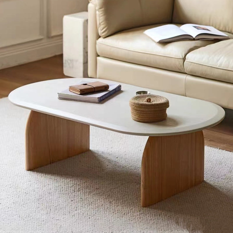 Modern 2 Legs Wooden Coffee Table Oval White Top Cocktail Table