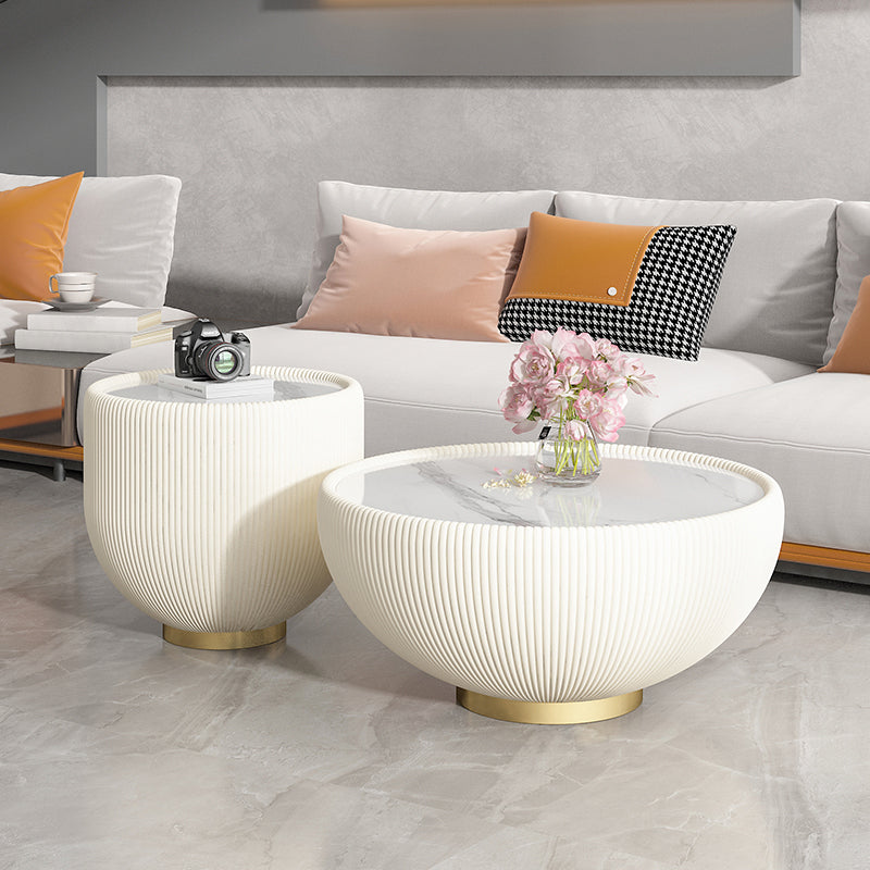 Glam Cocktail Table White Round Pedestal Coffee Cocktail Table