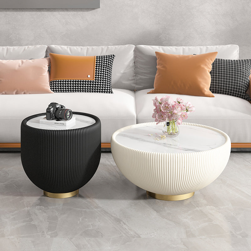 Glam Cocktail Table White Round Pedestal Coffee Cocktail Table