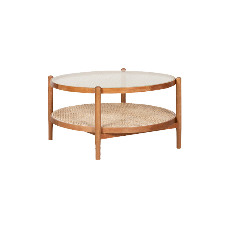 Tropical Cocktail Table Solid Wood Storage Round Coffee Cocktail Table