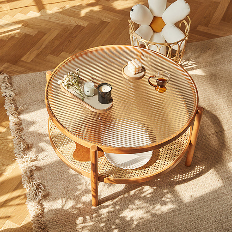 Tropical Cocktail Table Solid Wood Storage Round Coffee Cocktail Table