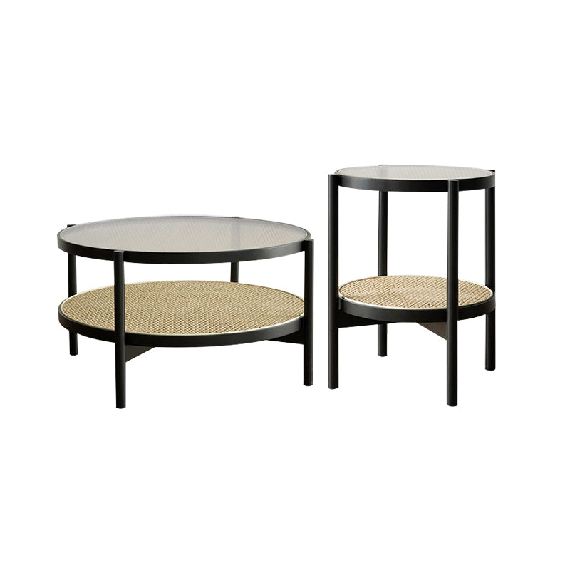 Tropical Cocktail Table Solid Wood Storage Round Coffee Cocktail Table