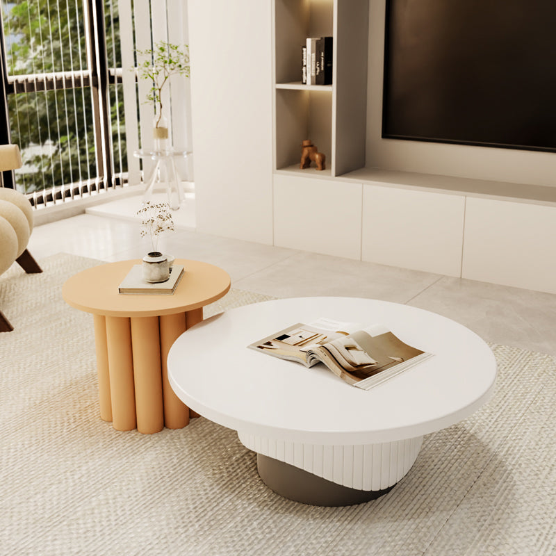 Contemporary Cocktail Table Round Pedestal Wood Coffee Cocktail Table