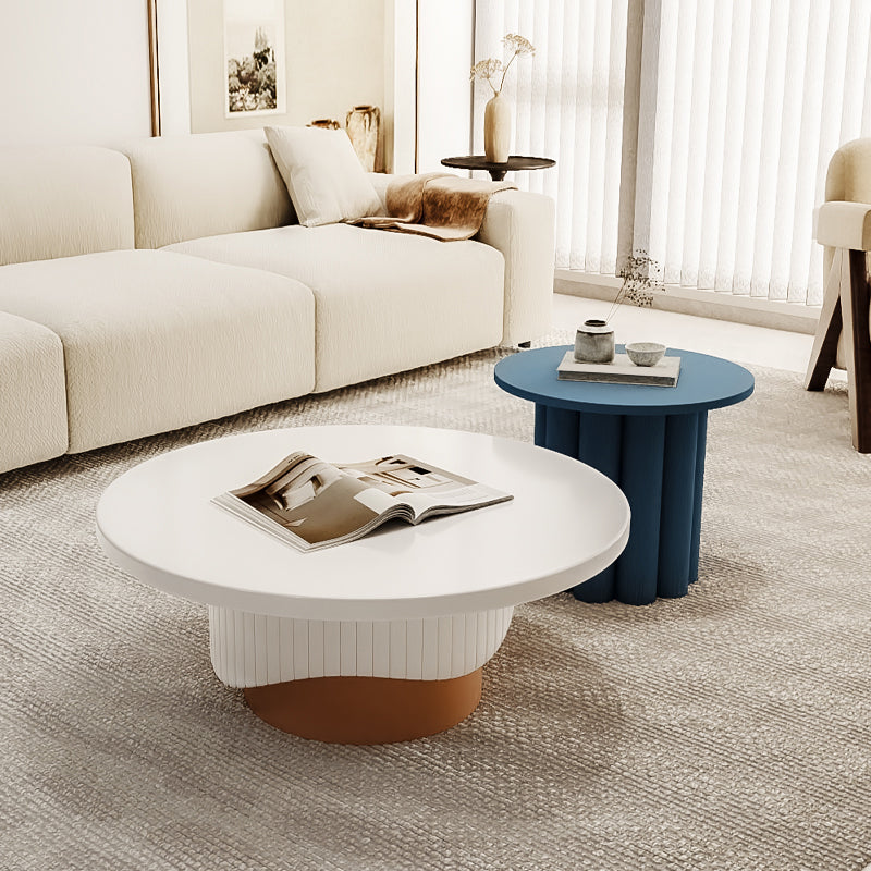 Contemporary Cocktail Table Round Pedestal Wood Coffee Cocktail Table