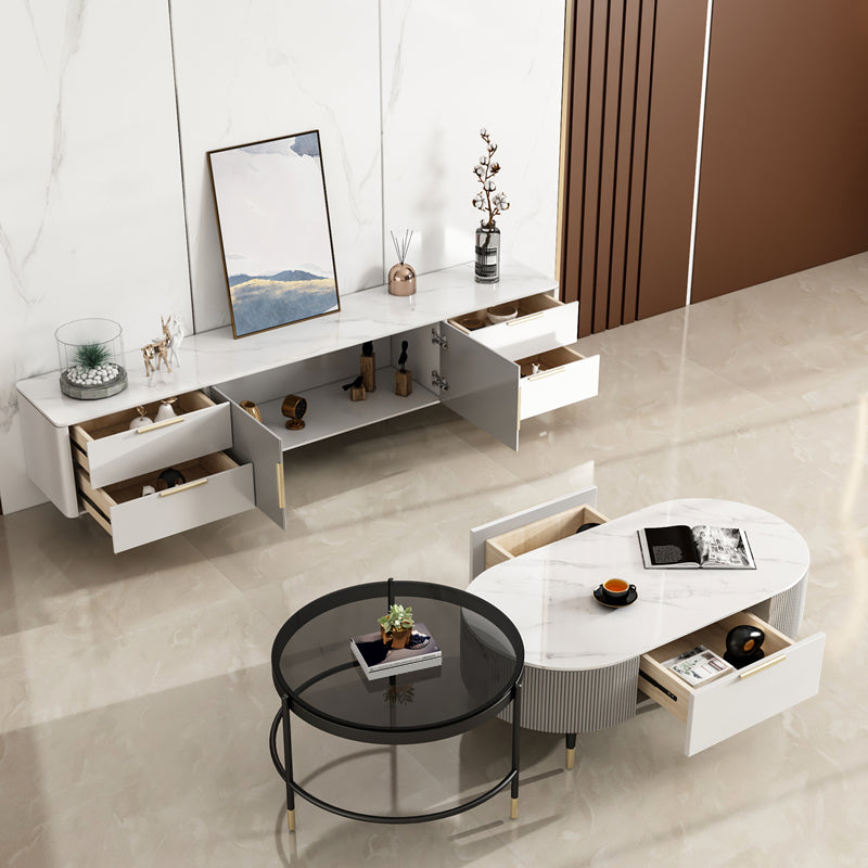 Glam Cocktail Table White 4 Legs Storage Coffee Cocktail Table