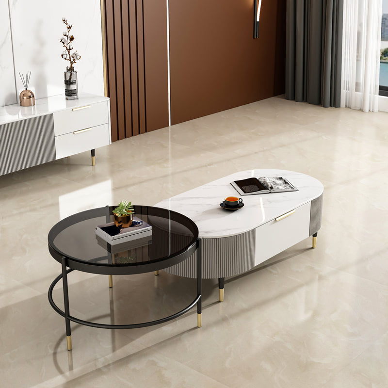 Glam Cocktail Table White 4 Legs Storage Coffee Cocktail Table