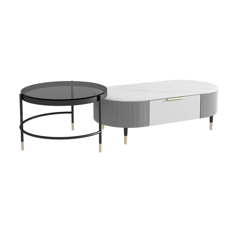Glam Cocktail Table White 4 Legs Storage Coffee Cocktail Table